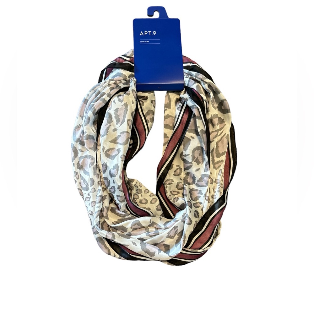 Apt 9 Border Stripe Leopard Print Loop Scarf